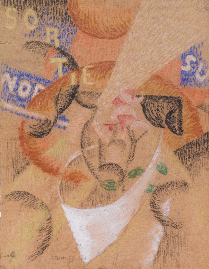 Gino Severini, Sortie Nord-Sud, um 1913, Gouache, Pastell und Kreide auf braunem Papier über Karton, 45 x 35 cm, Schätzwert € 300.000 – 400.000, Auktion Klassische Moderne 24. November 2015