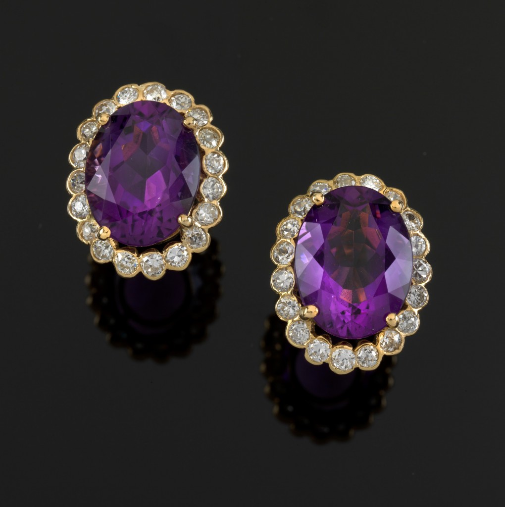 Gemstones amethyst ear clips with brilliants (total weight c. 2.20 ct) Estimate € 1,000 – 1,5000, sold for € 1,875 at Dorotheum in October.