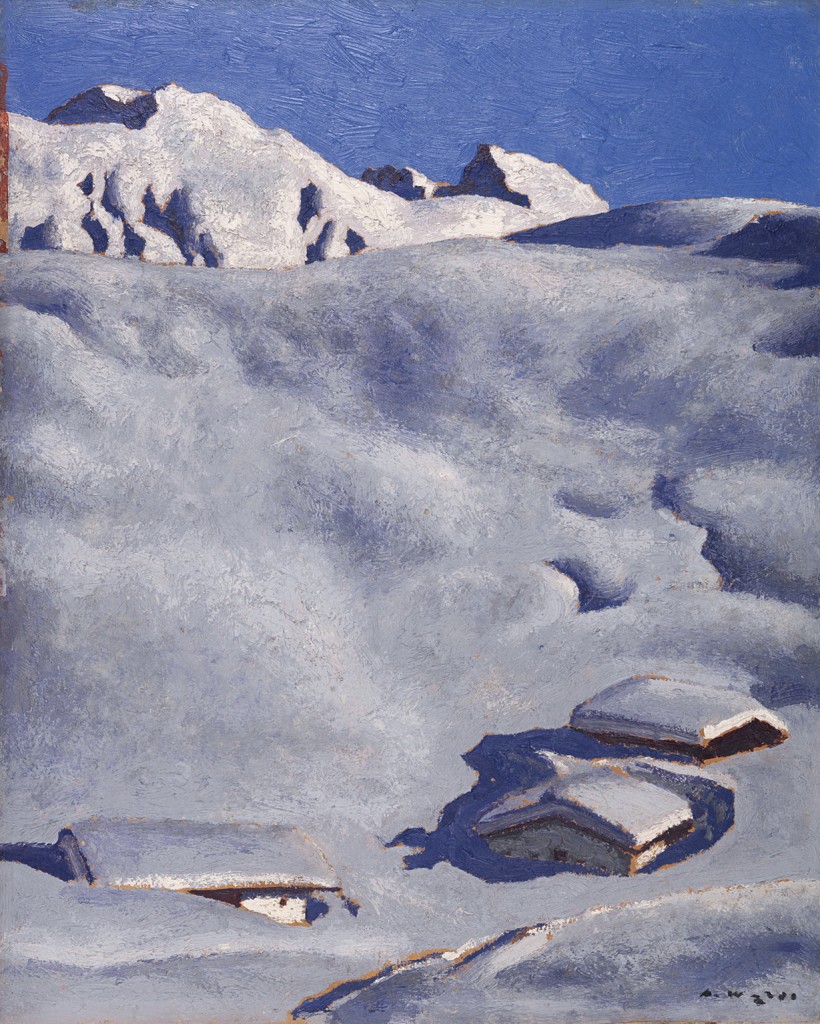 Alfons Walde (Oberndorf 1891-1958 Kitzbühel) Almen im Schnee, Öltempera auf Karton, 57 x 46 cm, erzielter Preis € 393.400