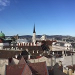 Vista of Vienna cityscape from rooftop