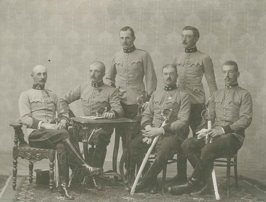 1.Wolfgang Waldherr as a lieutenant with his comrades from the Royal and Imperial Territorial-Lancer Regiment no.4 in Olmütz. (Kabinettphotographie)