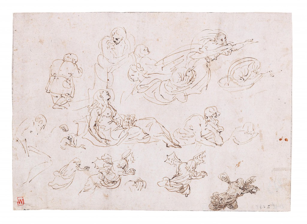 Agostino Carracci, Study on paper of numerous figures including Mary Magdalen, St Jerome and caricatures of a dwarf. Estimate €4,000 - 6,000