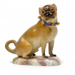 Lot 904 Pug with a blue collar, gold edging with 6 golden bells, Meißen, Figurine by August Ringler 1863.