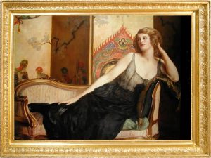 Art from the Etro collection: John Collier’s “Reclining Woman” in pre-Raphaelite style
