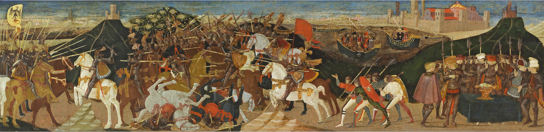 Apollonio di Giovanni (c. 1415/17-1465), The Battle of Pharsalus, tempera with gold on panel, a cassone panel, 40.5 x 157.2 cm, realised price € 674,000
