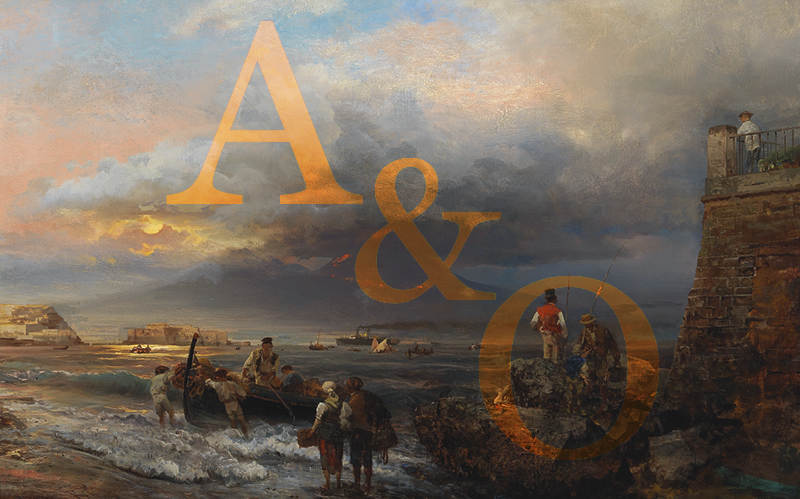 Oswald Athenbach, Die Bucht von Neapel mit dem Vesuv im Hintergrund, 1874, Öl auf Leinwand, 65 x 93 cm, Schätzwert € 60.000 – 80.000