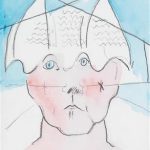 Maria Lassnig, Selbstbildnis, 2000, Beigabe zu der Vorzugsausgabe: Maria Lassnig, Die Feder ist die Schwester des Pinsels, Tagebücher 1943 bis 1997, Hans Ulrich Obrist, DuMont 2000, Bleistift, Aquarell auf Papier, 21 x 16 cm, erzielter Preis € 6.250