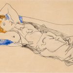 Egon Schiele, Auf einem blauen Polster Liegende mit goldblondem Haar (Wally Neuzig), € 720.000