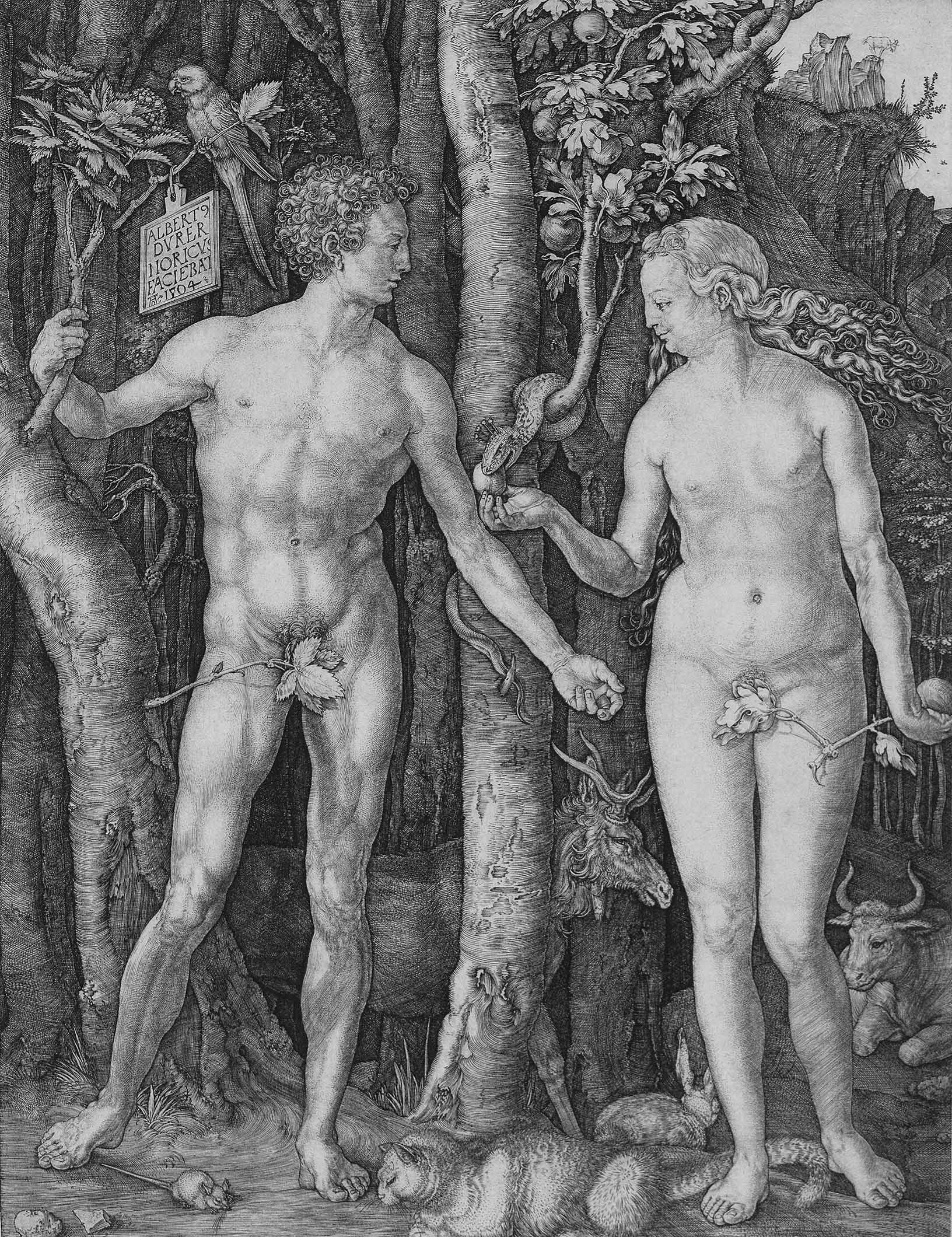 Albrecht Dürer (Nürnberg 1471-1528) Adam und Eva, Kupferstich, in der Platte monogrammiert und datiert AD 1504, 24,9 x 19 cm, erzielter Preis € 41.780, Auktion 4. 11. 2010