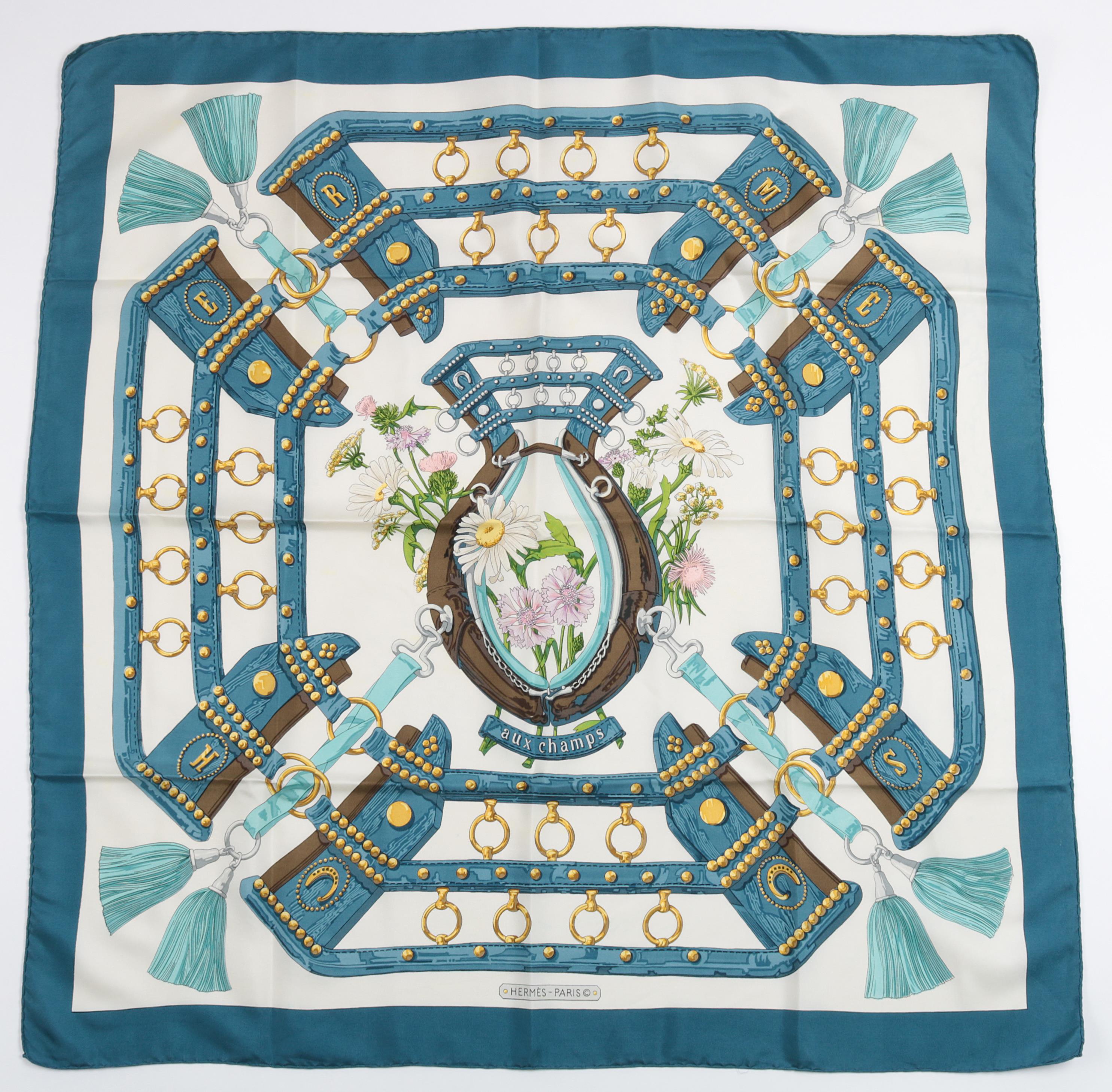 Hermès scarf ‘Aux Champs’, designed by Cathy Latham in 1970, silk, approx. 89 x 89 cm, starting bid €180