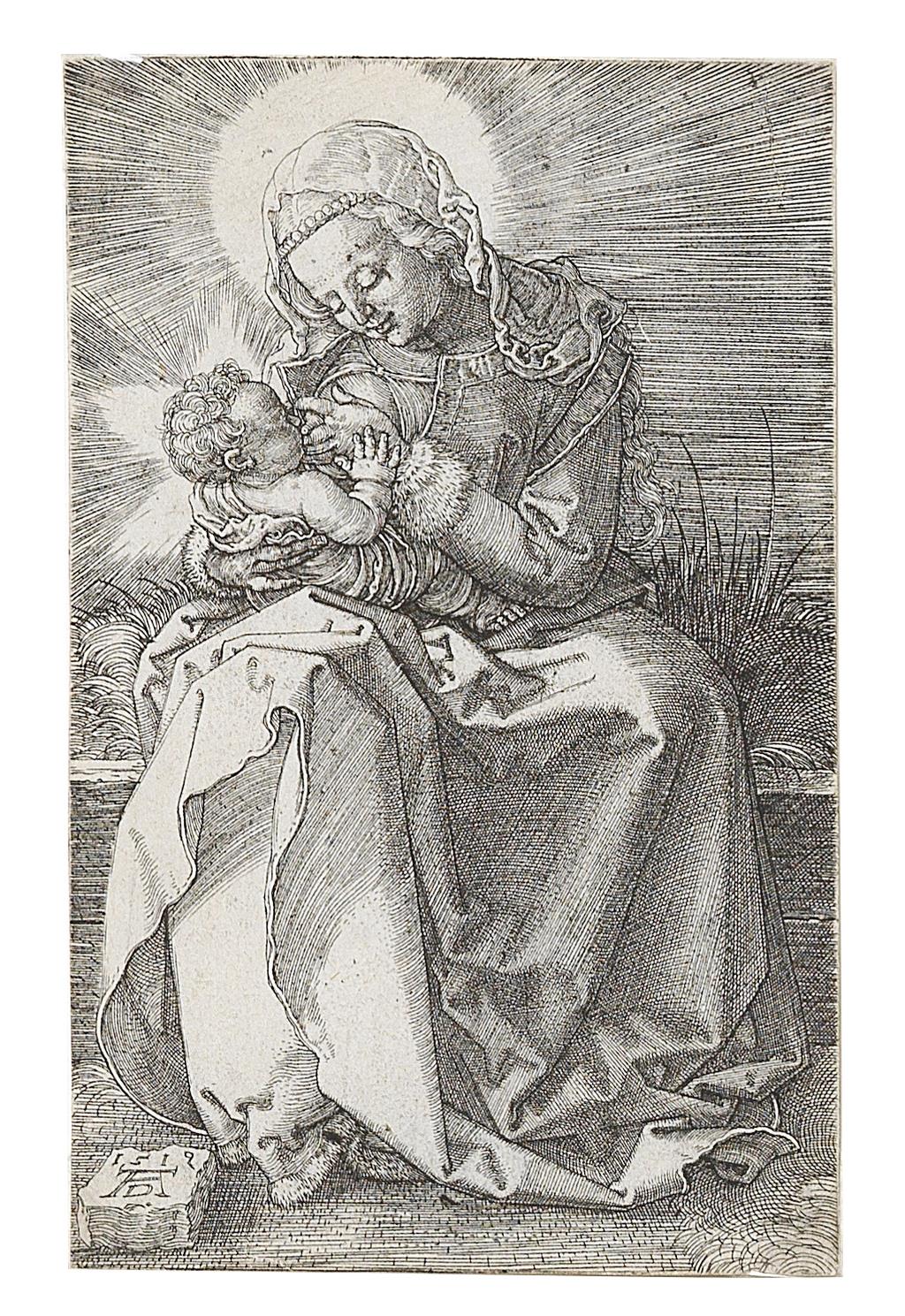 Albrecht Dürer, (Nürnberg 1471–1528) Maria, das Kind säugend, Kupferstich, in der Platte monogrammiert und datiert AD 1519, 11,7 x 7,5 cm, € 6.000