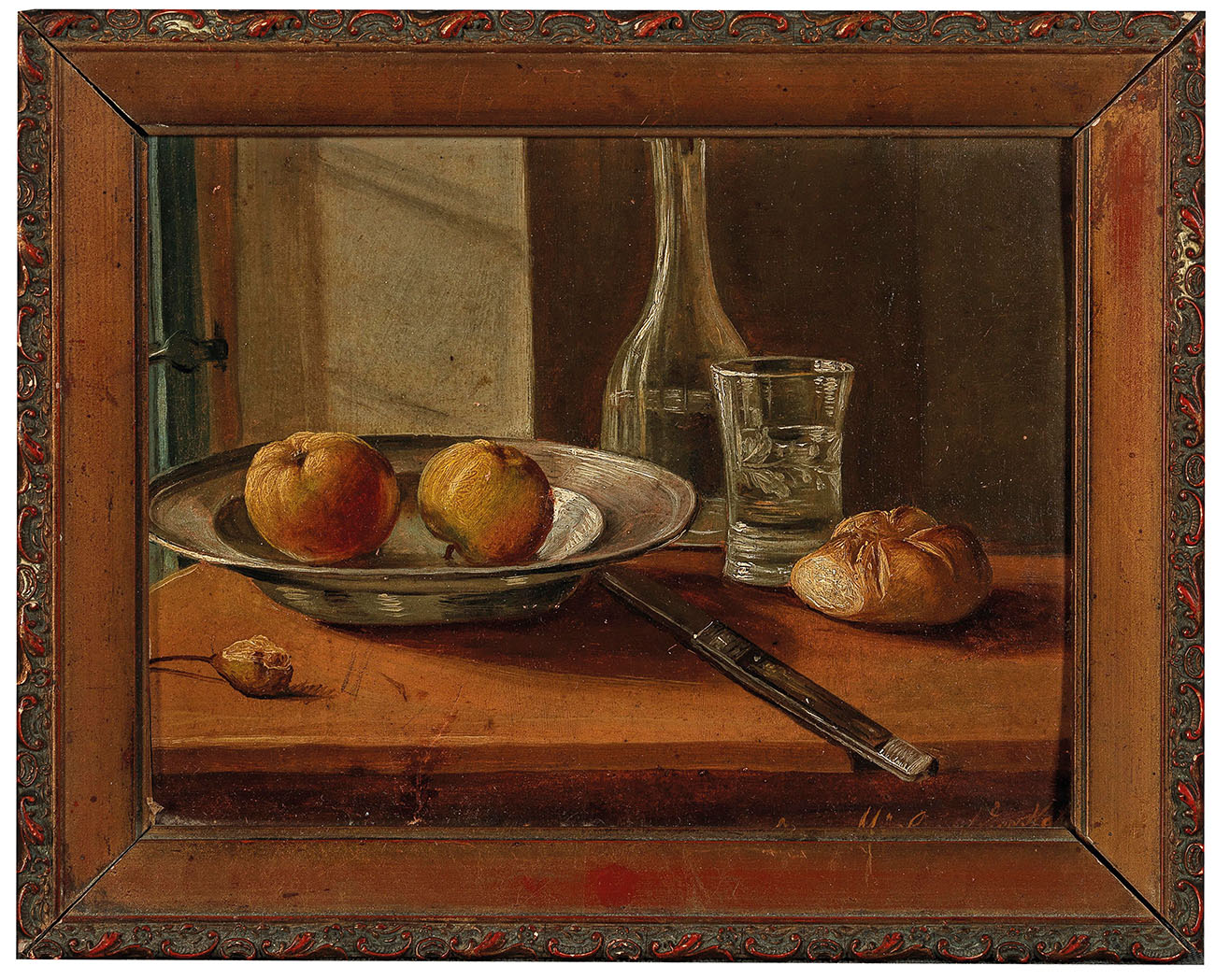 Josef Mösl (1821-1851), Zwei Stillleben mit Wasserglas bzw. Weinkrug, 1841  Öl auf Papier auf Karton, je 17,5 x 22,5 cm, Starpreis € 1.000