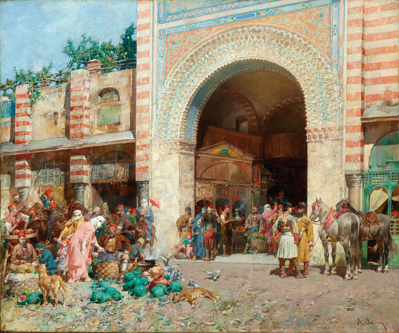 Alberto Pasini (1826–1899), Vor dem Eingang eines Basars, Öl auf Leinwand, 46 x 55 cm, € 150.000-200.000