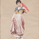 Eugen von Blaas, Junge Dame mit rotem Fächer, signiert Eug.o de Blaas, Aquarell auf Karton, weiß gehöht, 56 x 46 cm, € 2.000– 3.000