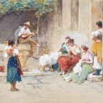 Eugen von Blaas, Serenade, Tempera, Aquarell und Bleistift, weiß gehöht auf Karton, 22,5 x 28,5 cm, € 3.000 – 4.000