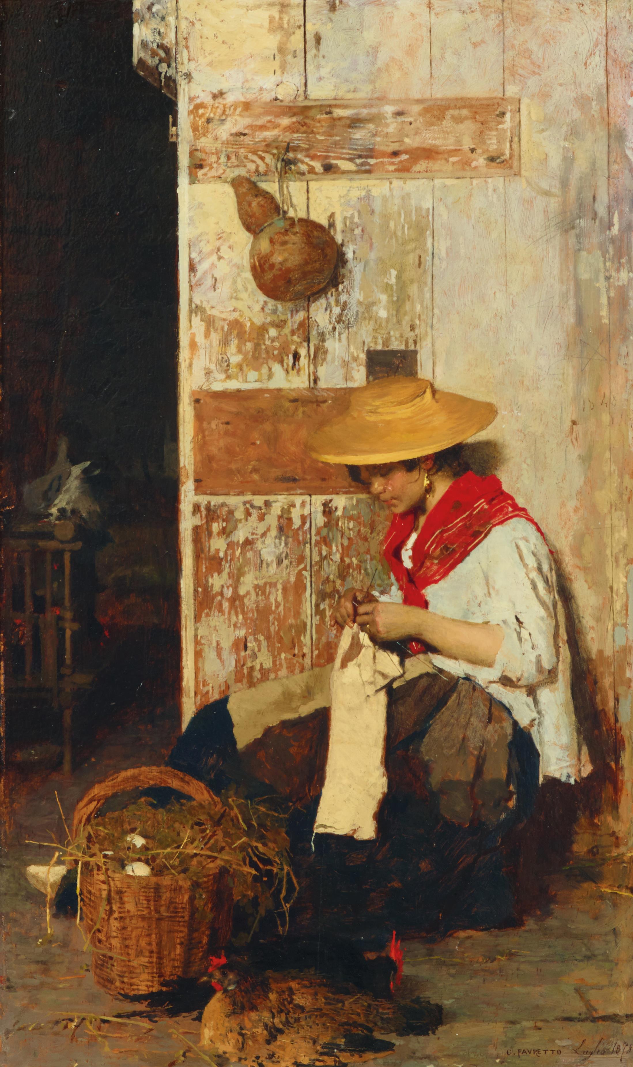 Giacomo Favretto (Venice 1849–1887), The Torn Sleeve, 1878, oil on panel, 44 x 27.5 cm, framed, Estimate €15,000 - 20,000