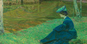Maximilian Kurzweil (1867–1916) “Martha Kurzweil am Ufer in Pont-Aven” (“Weiher”), ca. 1900, Öl auf Leinwand, 112 x 201 cm, Schätzwert € 25.000 – 35.000