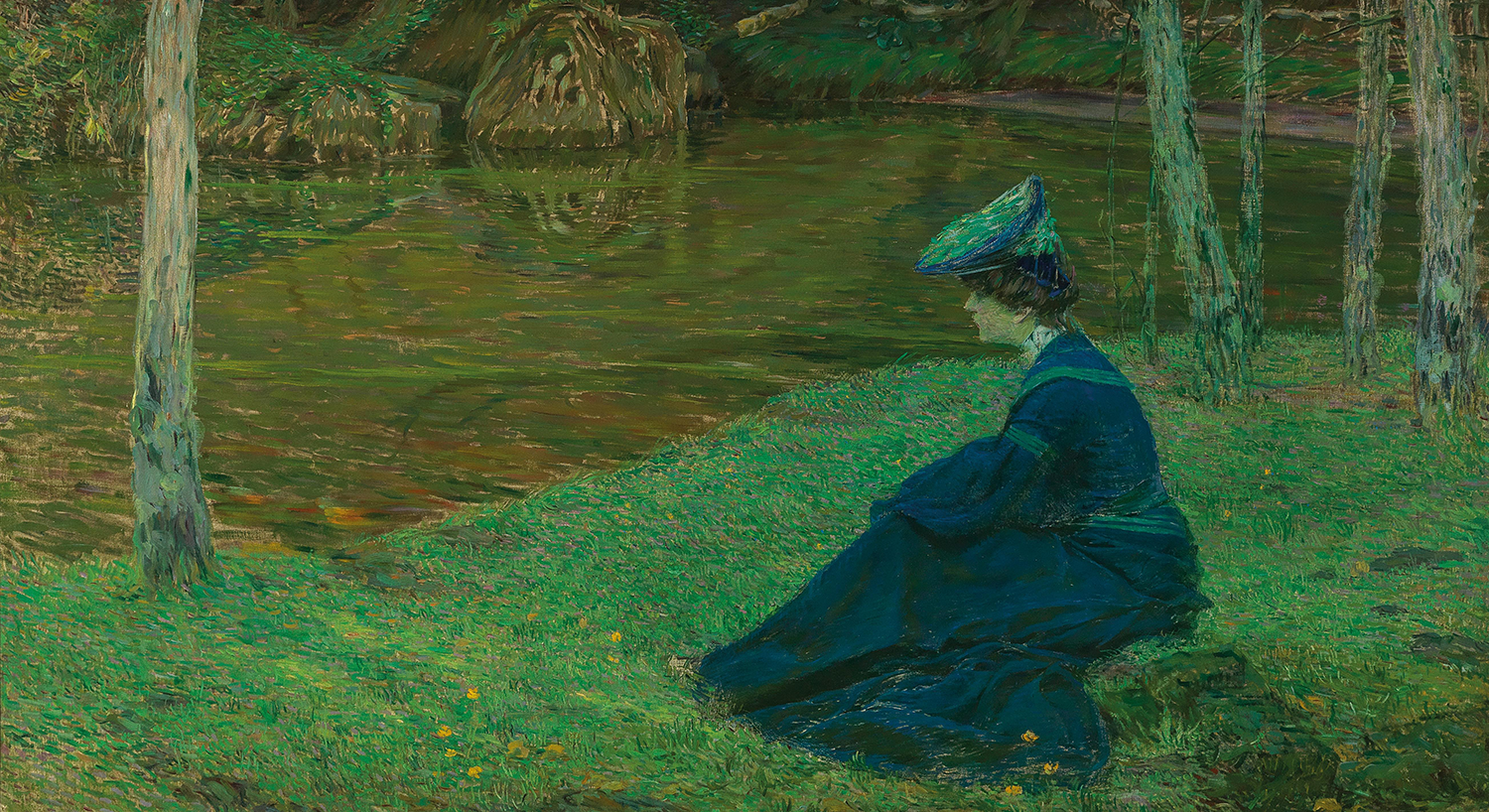 Maximilian Kurzweil (1867–1916) “Martha Kurzweil am Ufer in Pont-Aven” (“Weiher”), ca. 1900, Öl auf Leinwand, 112 x 201 cm, Schätzwert € 25.000 – 35.000