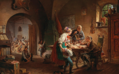 Eduard Ritter, Die Dorfschule, signiert, datiert E. Ritter 1845, Öl auf Holz, 65,5 x 79 cm, Schätzwert € 10.000 – 14.000