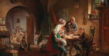 Eduard Ritter, Die Dorfschule, signiert, datiert E. Ritter 1845, Öl auf Holz, 65,5 x 79 cm, Schätzwert € 10.000 – 14.000