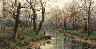 Hugo Darnaut (1851–1937), Abendstimmung im Spätherbst, 1891 Öl auf Leinwand, 132 x 182 cm, Schätzwert € 20.000 – 25.000