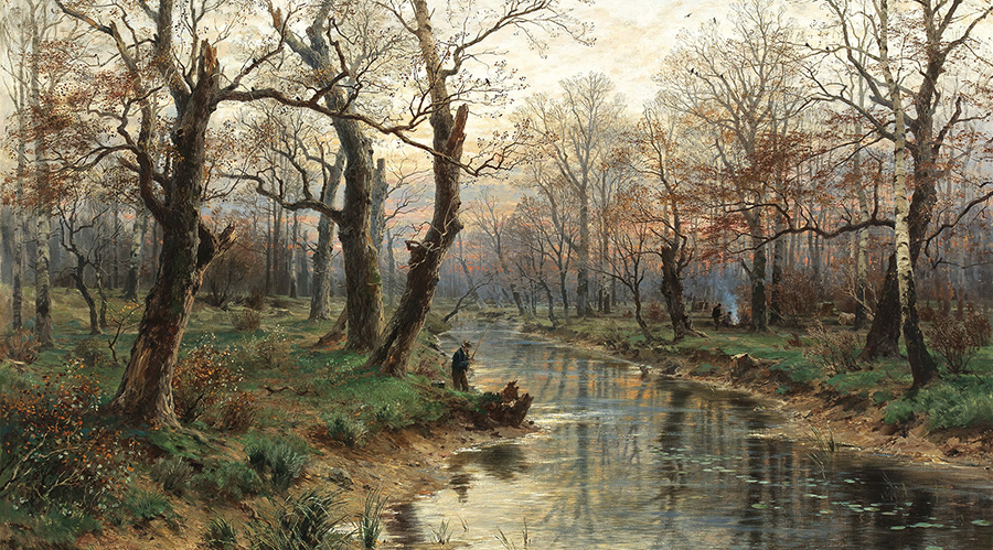 Hugo Darnaut (1851–1937), Abendstimmung im Spätherbst, 1891 Öl auf Leinwand, 132 x 182 cm, Schätzwert € 20.000 – 25.000