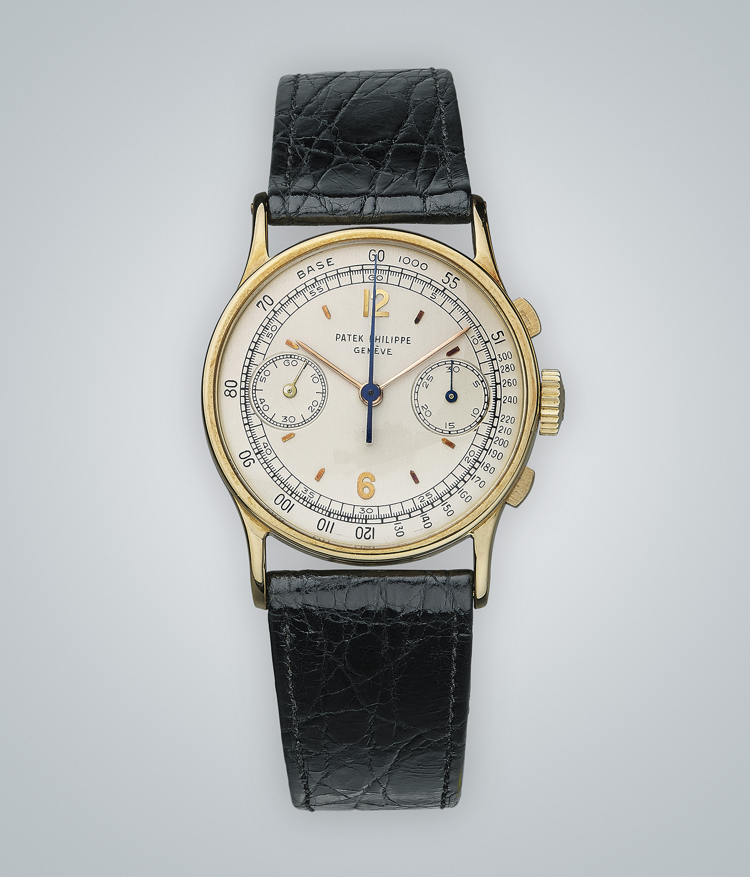 Patek Philippe Chronograph, seltene Armbanduhr mit Stoppfunktion Referenz 130, um 1942 Schätzwert € 40.000 – 60.000