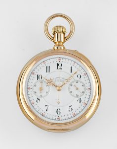 A. Lange & Söhne Glashütte B/Dresden Feine Taschenuhr mit Chronograph, um 1896 Schätzwert € 8.000–12.000 Auktion 3. Juni 2022