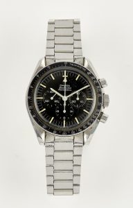 Omega Speedmaster "Moon Watch" Professional Chronograph Armbanduhr mit Stoppfunktion, Modellnummer 145012-67, um 1970, Schätzwert € 4.000 – 6.000, Auktion 3. Juni 2022