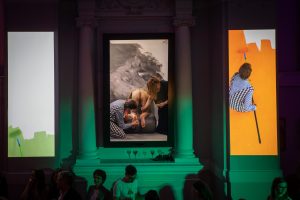 „Umfärben“ auf der Vienna Art Week 2019 im Palais Dorotheum: dreiteilige Videoinstallation von Knebl/Scheirl Foto: eSeL