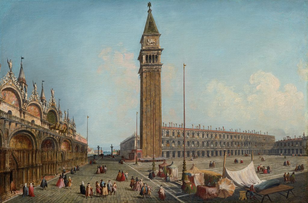 Michele Marieschi (1696–1743), Markusplatz vom Torre dell‘Orologio, Venedig, Öl auf Leinwand, 55,8 x 83,7 cm, Schätzwert € 300.000 – 400.000