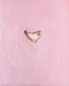 Lucio Fontana, Concetto Spaziale, 1965 Öl, Risse und Kratzer auf Leinwand, pink, 92 x 74 cm Schätzwert € 600.000 – 800.000