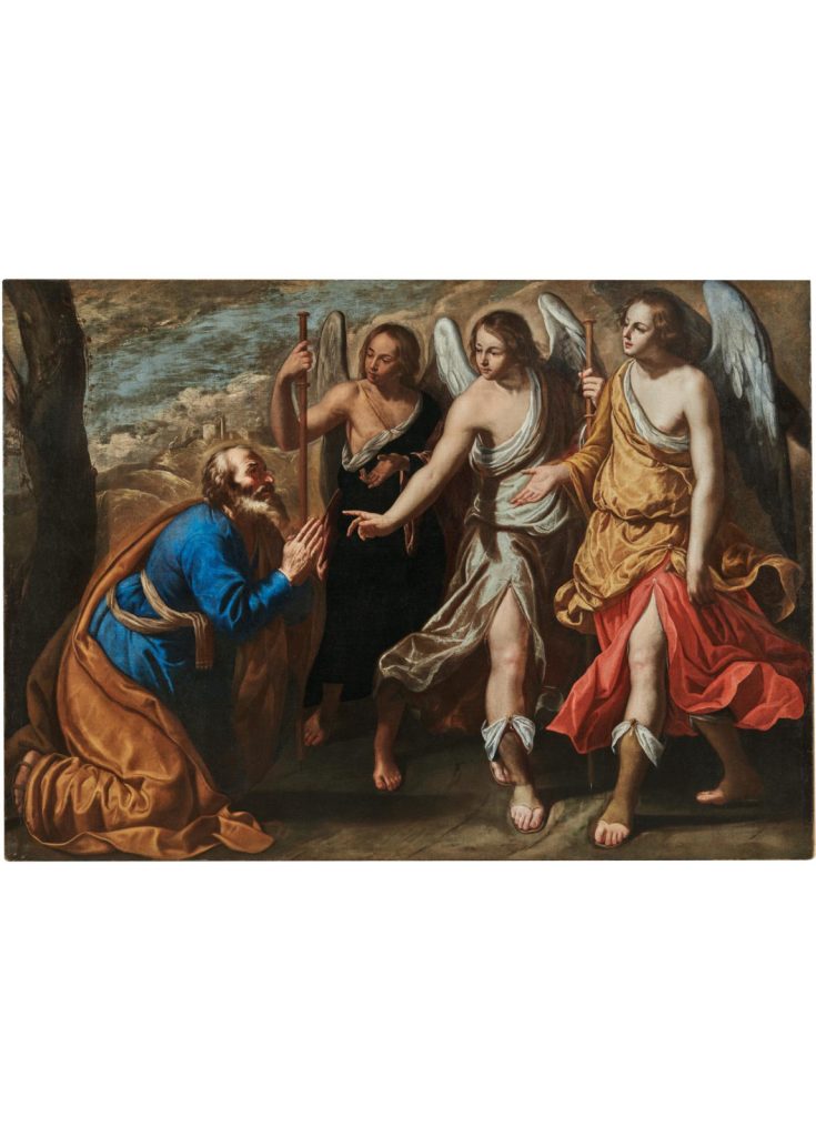 Artemisia Gentileschi (1593 – nach 1654) und Onofrio Palumbo (1606 – circa 1656), Abraham und die drei Engel, Öl auf Leinwand, 144,5 x 200,8 cm, Schätzwert € 150.000 – 200.000