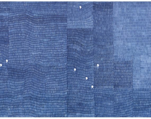 Alighiero Boetti, Non parto non resto, um 1981, blauer Kugelschreiber auf Papier, vier Elemente, 102 x 288 cm (gesamt), 102 x 72 cm (je Element), Schätzwert € 400.000 – 600.000