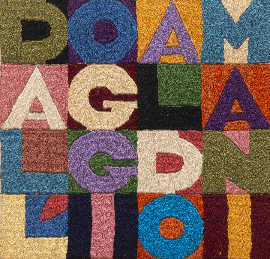 Alighiero Boetti, Dall’oggi al domani, c. 1989, embroidery on canvas, 17.5 x 18 cm, estimate €30,000 – 40,000