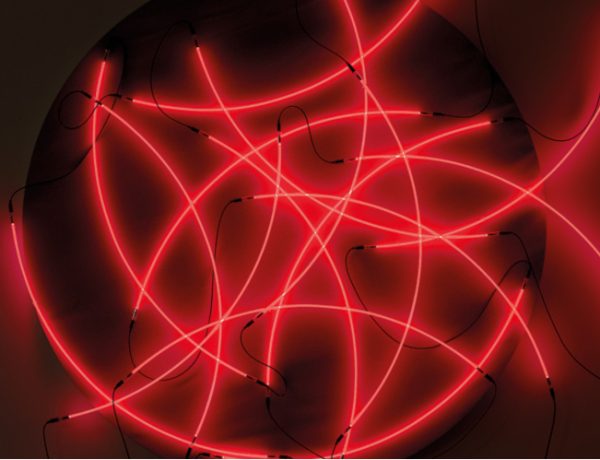 François Morellet, Lunatique neonly - 16 quarts de cercle n°5, 2005, Leinwand auf Holz aufgespannt mit Neon, 212 x 245 cm (gesamt), Schätzwert € 80.000 – 120.000