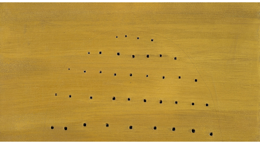 Lucio Fontana, Concetto Spaziale, 1966, Öl und Bleistift auf Leinwand, Gold, 81 x 65 cm, Schätzwert € 600.000 – 900.000