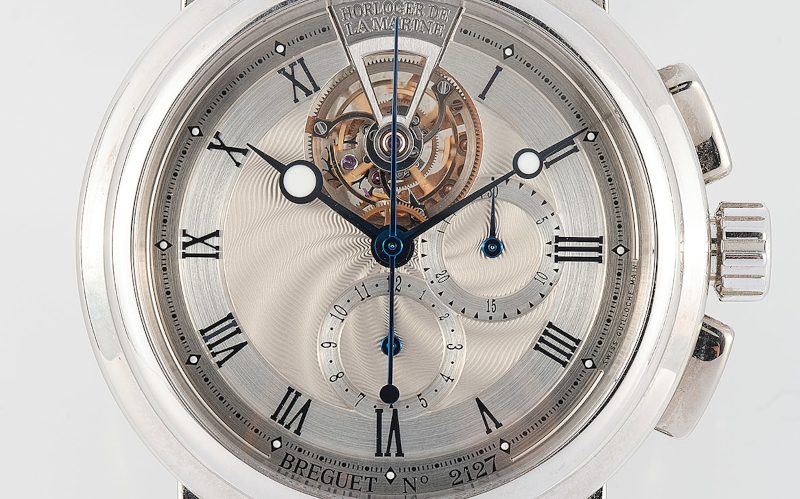 Breguet Marine Tourbillon Chronograph Armbanduhr, um 2019, Tourbillon und Stoppfunktion, Referenz 5837PT, Schätzwert € 40.000 – 60.000