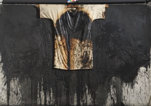 Hermann Nitsch, Schüttbild mit Malhemd und pastoser Malerei, 1997, Öl auf Jute, 189 x 280 cm, Schätzwert € 90.000 – 160.000