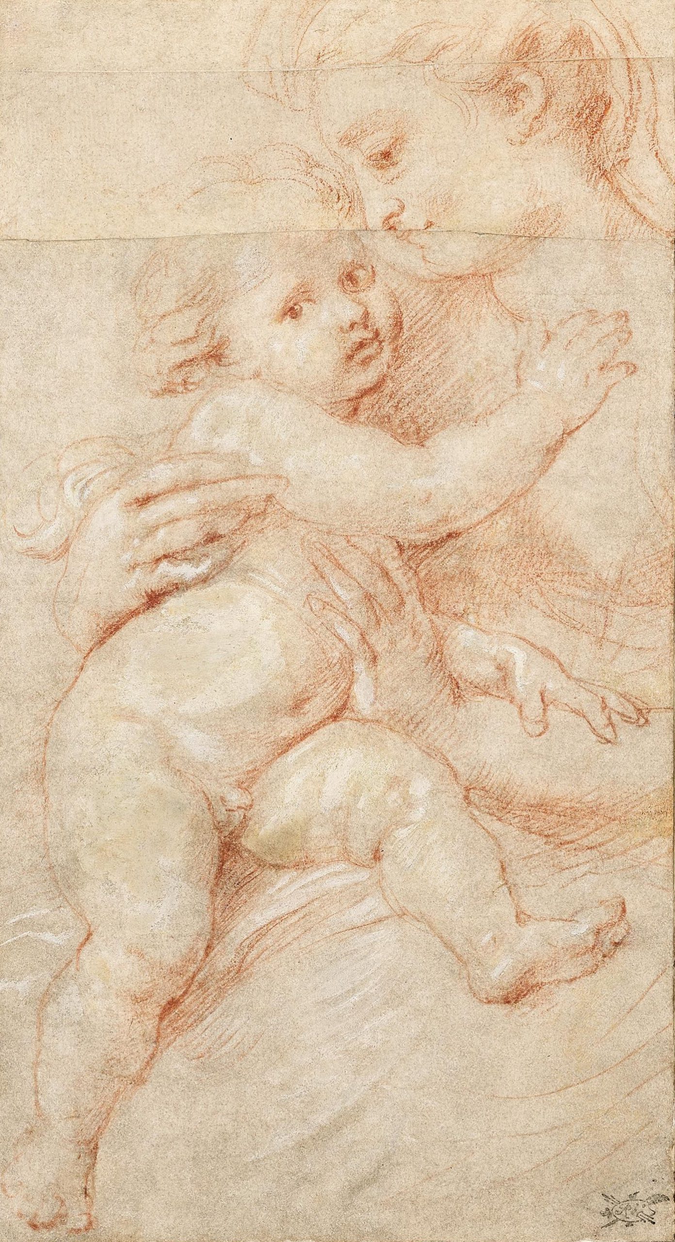 Peter Paul Rubens (1577–1640), Madonna mit Kind rote Kreide, mit weißer und cremefarbener Gouache gehöht auf Bütten, 24,4 x 13,4 cm Schätzwert €120.000 – 150.000