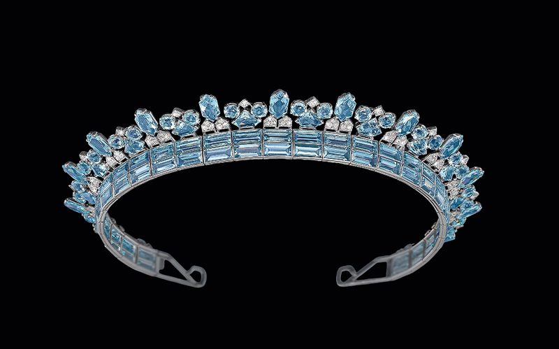 Cartier Art Deco Aquamarin-Diadem, Diamanten zus. ca. 4 ct, Aquamarine zus. ca. 70 ct, Arbeit um 1930–1935 erzielter Preis € 582.800