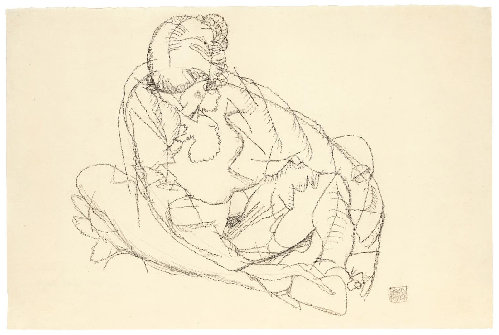Egon Schiele Sitzende Frau mit geneigtem Kopf, 1914 Bleistift auf Papier, 32 x 48 cm Schätzwert € 70.000 – 100.000