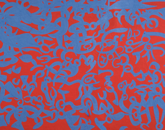 Carla Accardi, Azzurro-Rosso n. 2, 1961, Kasein-Tempera auf Leinwand, 82 x 130 cm, Schätzwert € 100.000 – 150.000