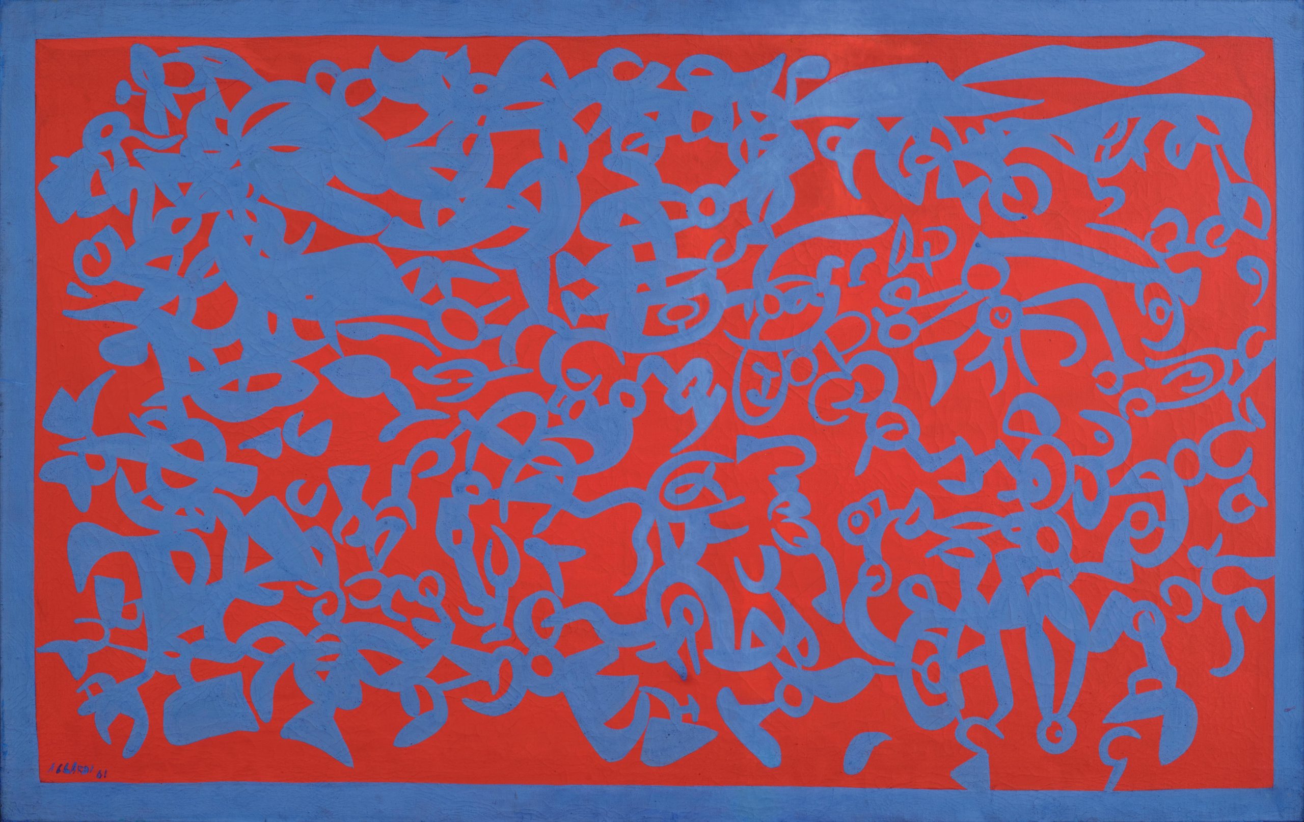 Carla Accardi, Azzurro-Rosso n. 2, 1961, Kasein-Tempera auf Leinwand, 82 x 130 cm, Schätzwert € 100.000 – 150.000
