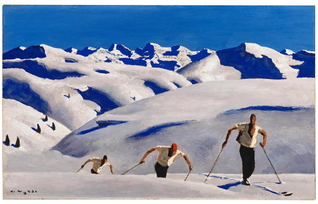 Walde Skifahrer Alfons Walde Der Aufstieg der Schifahrer, um 1927 Öl auf Karton, 41 x 66 cm erzielter Weltrekord € 965.300